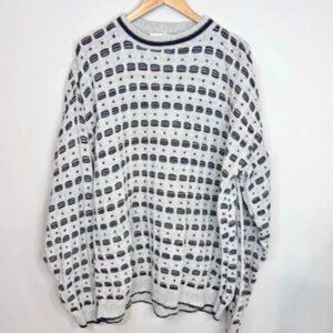 VTG Bill Blass Gray Sweater Mens 2XLT Green Red Blue Waffle Knit USA Made Preppy